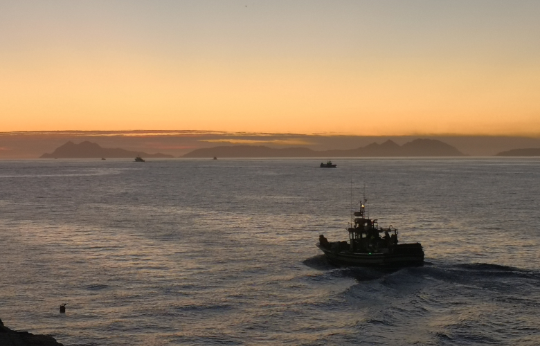 Barco pesqueiro navegando a Cies.